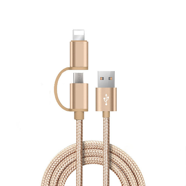 2 In 1 For Iphone And Micro Nylon Braided Phone Usb Cable 